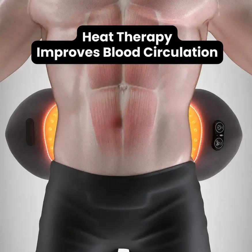 Orevive SpineEase heat pads warming the muscles of the lower back